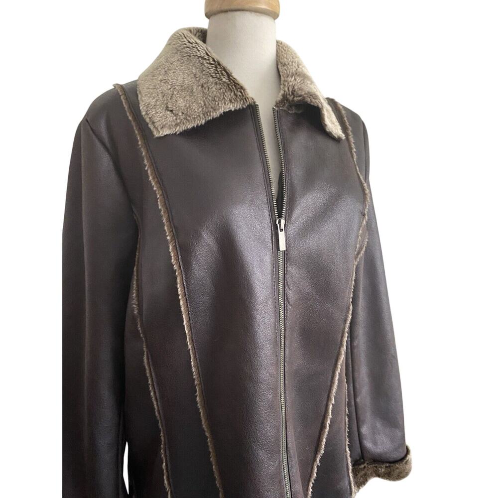 Style & Co Women's Soft Faux Aged Leather & Fur Zip Front Jacket Size Large